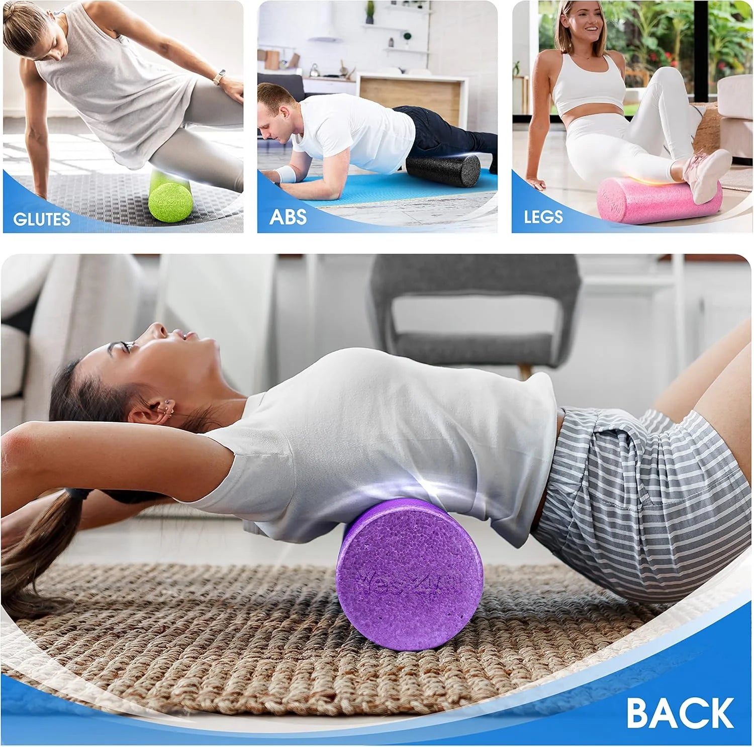 36-Inch EPP Foam Roller in Blue for Exercise and Recovery